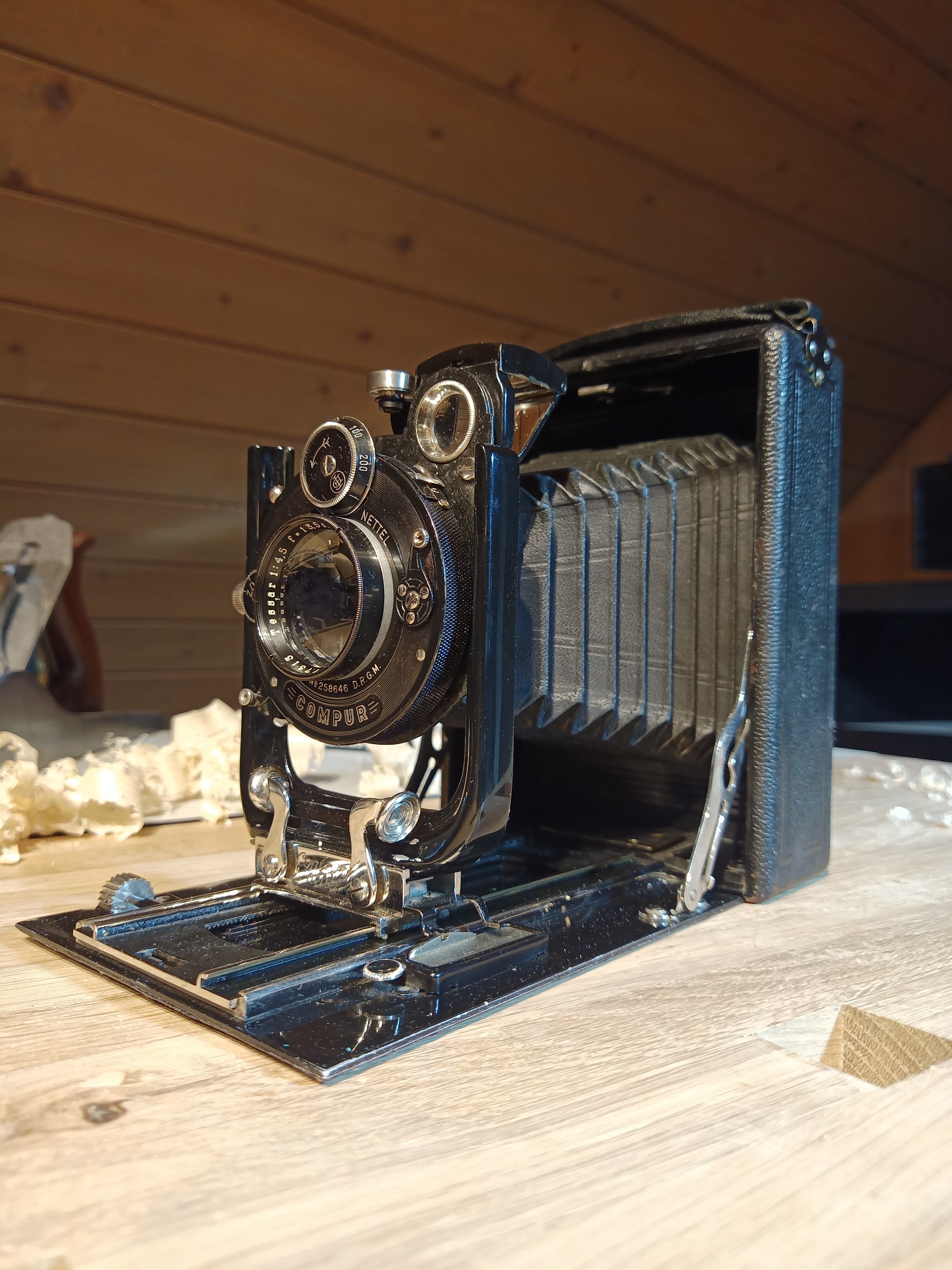 Contessa-Nettel Sonnar 9x12 plate camera photographed during holder development